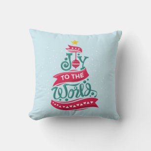 Joy to the World Christmas Quote Typography Throw Pillow
