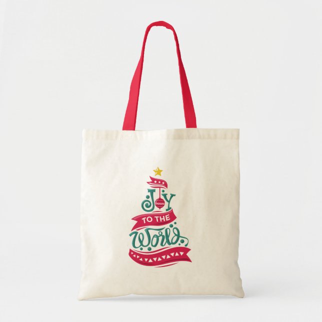 Joy to the World Christmas Quote Typography Tote Bag (Front)