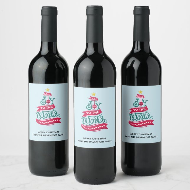Joy to the World Christmas Quote Typography Wine Label (Bottles)