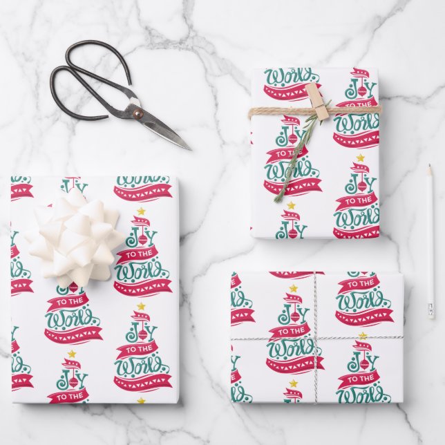 Joy to the World Christmas Quote Typography Wrapping Paper Sheets (Front)