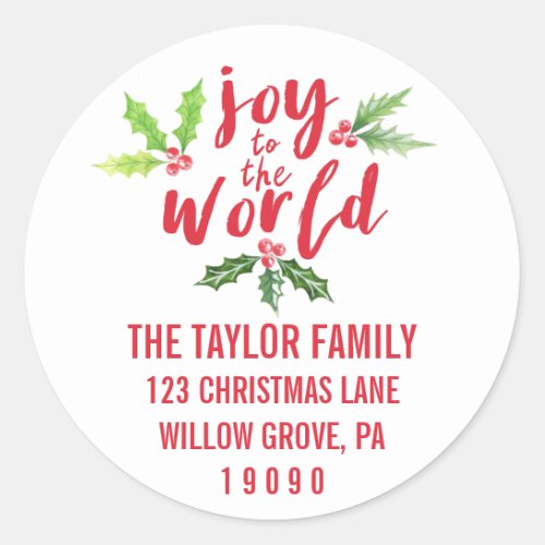 Joy to the World Christmas Return Address Classic Round Sticker