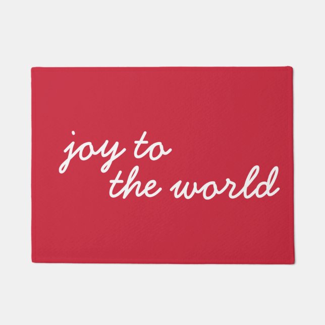 Joy To The World Christmas Simple Script Red  Doormat (Front)