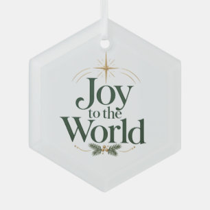 Joy to the World Christmas Star and Evergreen Glas Glass Ornament