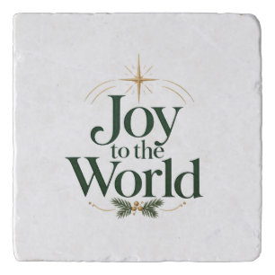 Joy to the World Christmas Star and Evergreen Marb Trivet