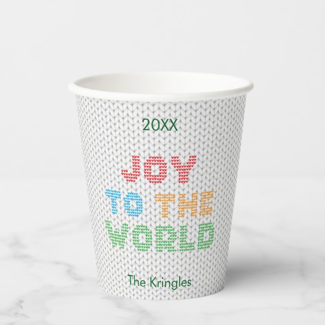 Joy To The World Christmas Sweater Typography Paper Cups (Front)