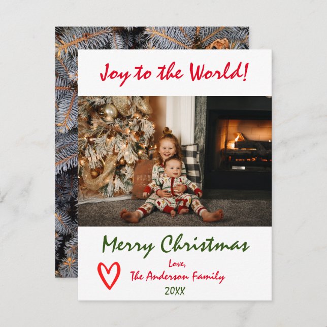 Joy to the World Christmas Tree Family Photo Card (Front/Back)