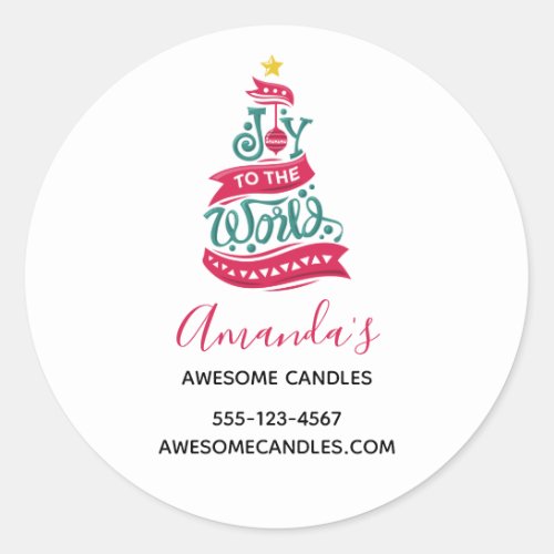 Joy to the World Christmas Typography Business Classic Round Sticker
