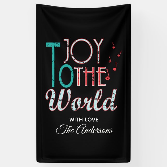 Joy to The World Christmas Typography Music Notes Banner (Vertical)