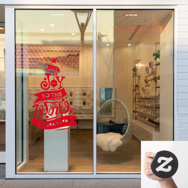 Joy to the world Christmas typography red Window Cling (Store Window)