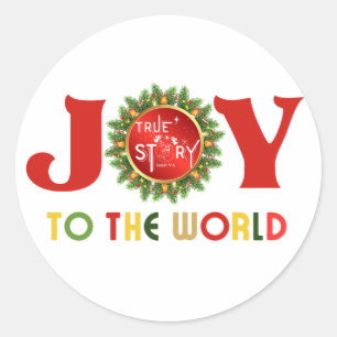 Joy to the World Christmas Wreath Classic Round Sticker