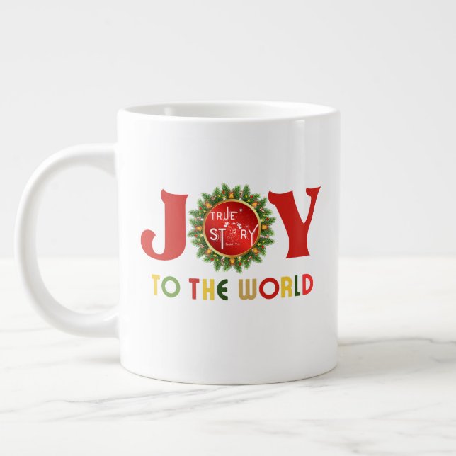 Joy to the World Christmas Wreath Giant Coffee Mug (Left)