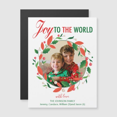 Joy to the World Christmas Wreath Photo Magnet