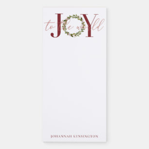Joy to the World Christmas Wreath Typography Magnetic Notepad