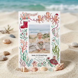 Joy to the World Coastal Christmas Photo Holiday Card