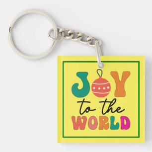 Joy To The World Colorful Christmas Typography Keychain