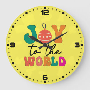 Joy To The World Colorful Christmas Typography Large Clock