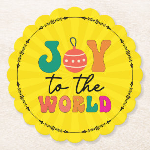 Joy To The World Colorful Christmas Typography Paper Coaster