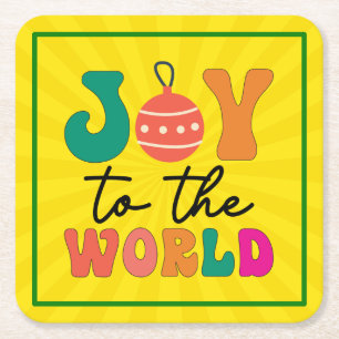 Joy To The World Colorful Christmas Typography Square Paper Coaster