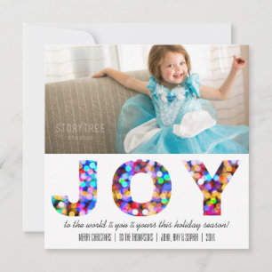 Joy to the World Colorful Sparkly Holiday Photo Card