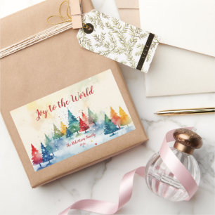 Joy to the World Colorful Trees Christmas Sticker