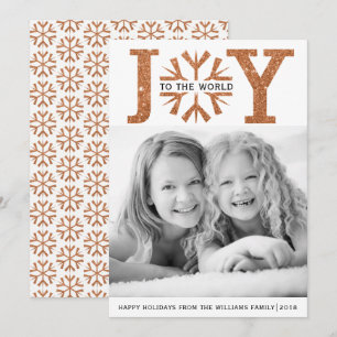 Joy to the world copper snowflake Christmas Holiday Card
