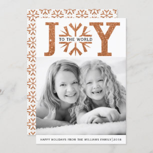 Joy to the world copper snowflake Christmas Holiday Card