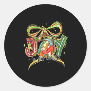 Joy To The World Coquette Bow Christmas Nativity C Classic Round Sticker