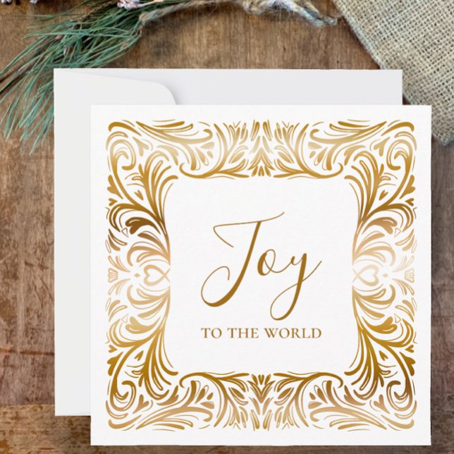 Joy to the world Custom Elegant Golden Christmas  Holiday Card (Joy to the world, golden elegant original art Christmas card.  Customize text and add family name.)