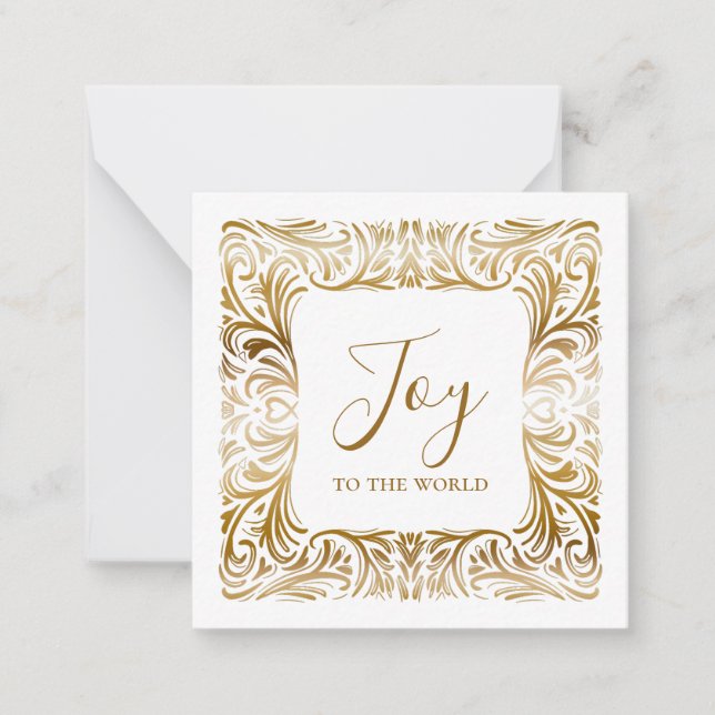 Joy to the world Custom Elegant Golden Christmas  Note Card (Front)