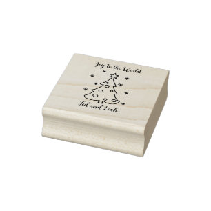 Joy to the world customizable Christmas tree Rubber Stamp