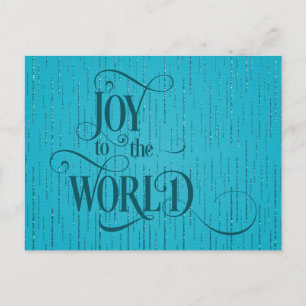 JOY TO THE WORLD Dark Teal Script Christmas  Postcard