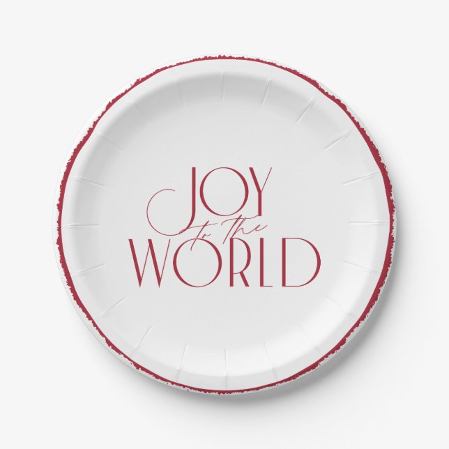 Joy to the World deckle-edged circle Christmas Paper Plates (Front)