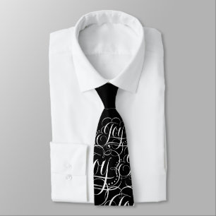 Joy to the World Elegant Christmas Lettering Black Neck Tie