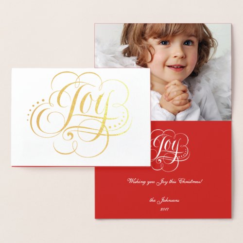 Joy to the World Elegant Gold Foil Red Christmas Foil Card