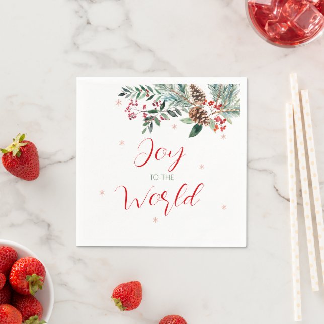 Joy to the World Elegant Greenery Christmas Napkins (Insitu)