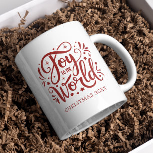 Joy to the World Elegant Red Script Christian Coffee Mug