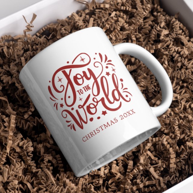 Joy to the World Elegant Red Script Christian  Coffee Mug (Creator Uploaded)