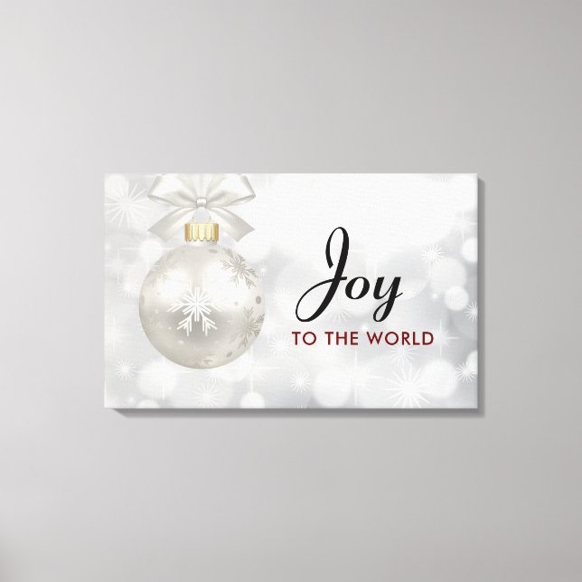 Joy to the World Elegant Silver Christmas Ball Canvas Print (Front)