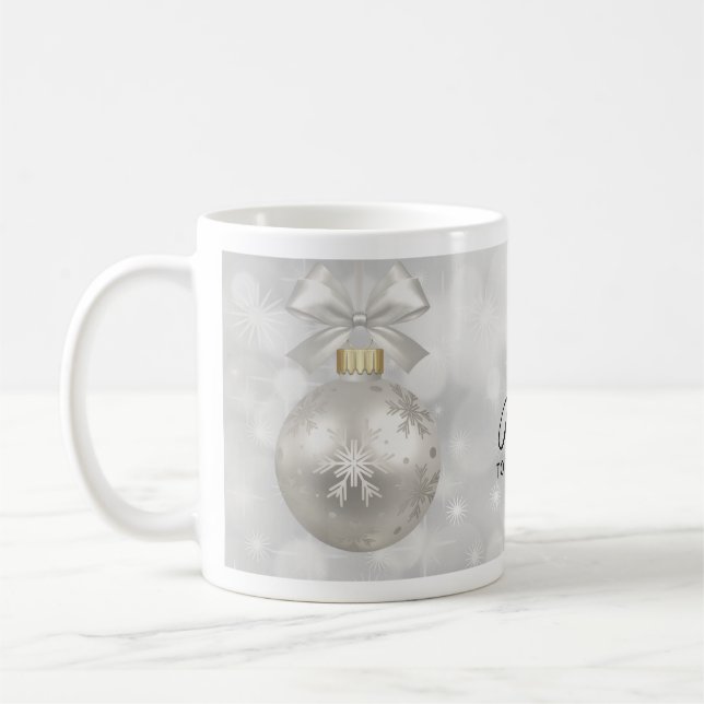 Joy to the World Elegant Silver Christmas Ball Coffee Mug (Left)