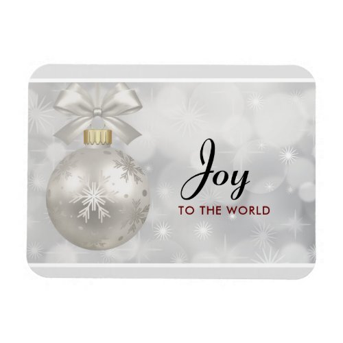 Joy to the World Elegant Silver Christmas Ball Magnet