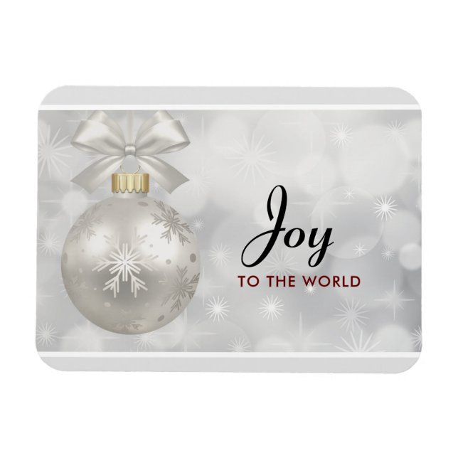 Joy to the World Elegant Silver Christmas Ball Magnet (Horizontal)