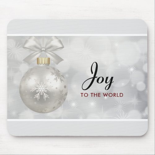 Joy to the World Elegant Silver Christmas Ball Mouse Pad