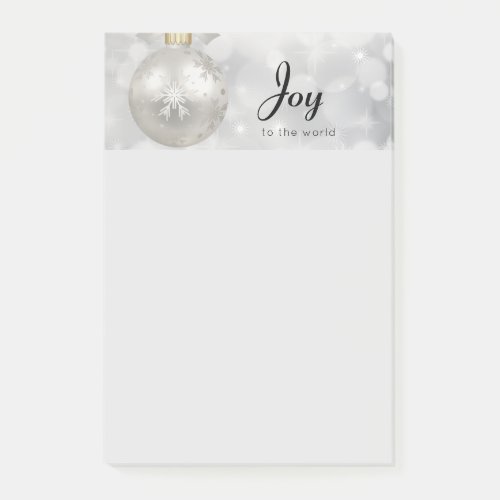 Joy to the World Elegant Silver Christmas Ball Post_it Notes