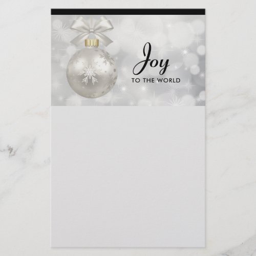 Joy to the World Elegant Silver Christmas Ball Stationery