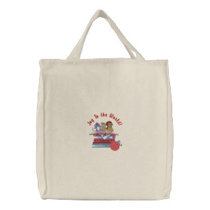 Joy To the World Embroidered Tote Bag