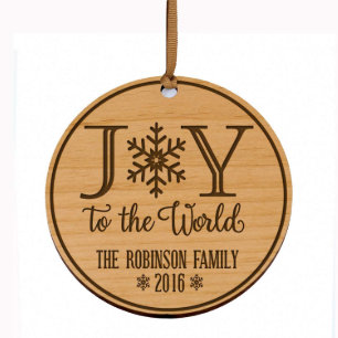 Joy to the World Engraved Round Wooden Ornament