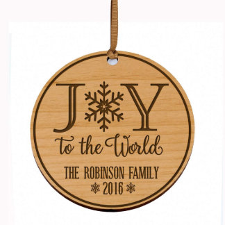 Joy to the World Engraved Round Wooden Ornament