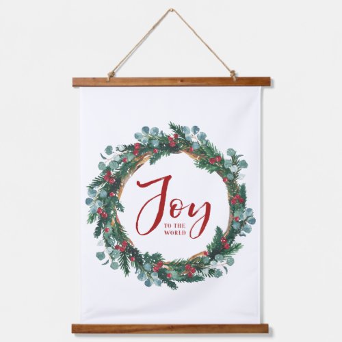 Joy to the World Evergreen Wreath Christmas  Hanging Tapestry