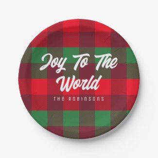 Joy To The World Family Christmas Buffalo Plaid
