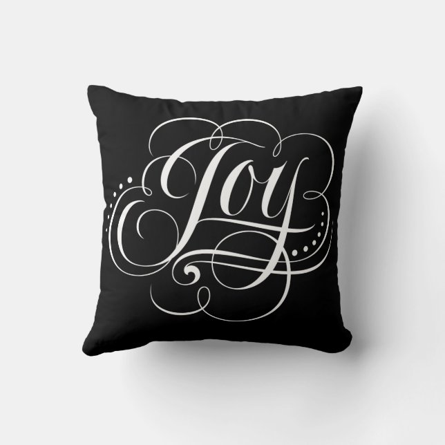 Joy to the World Fancy Christmas Calligraphy Throw Pillow (Back)